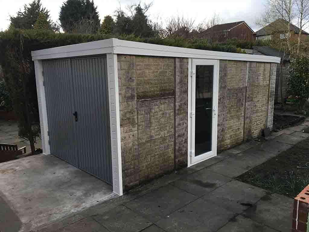 Concrete Sectional Garage Refurbishment Garage Side Door with New Roof