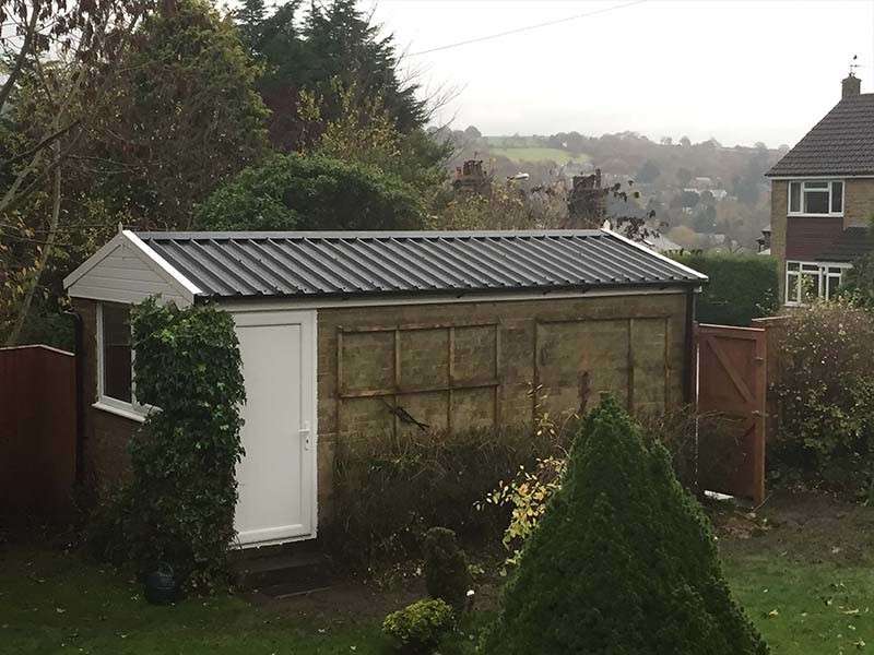 Concrete Garage with New Roof Panels Apex Garage Roof on Concrete Garage