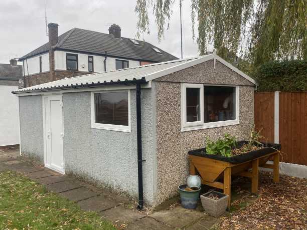 New Garage Roof with Large Window and Side Door in White New Garage Roof with Window Side Door