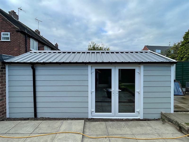 Full Refurbishment with Grey Cladding and French Doors | Danmarque Garages