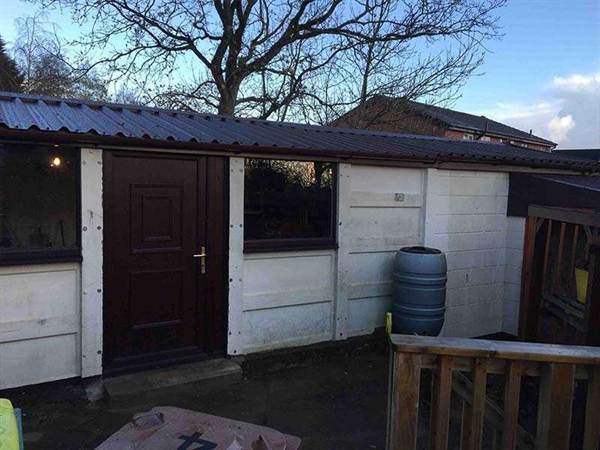 Garage Refurbishment with Rosewood Garage Windows and Side Door Large Garage Refurbishment with Rosewood uPVC Windows and Door