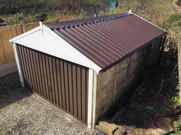 Garage Roof Replacement with Brown Panels and Brown Garage Door Large Apex Garage with Brown Garage Roof and Brown Garage Door